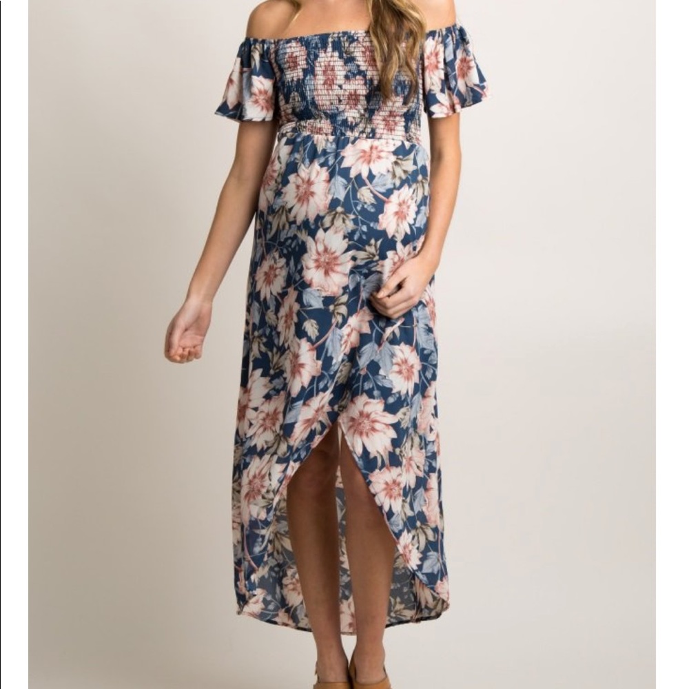 NWT Blue Floral Off Shoulder Maternity Dress